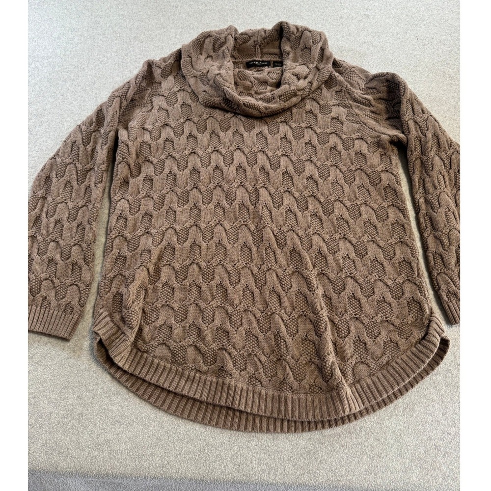 Jeanne Pierre Cowl Neck Sweater Womens L Taupe Brown Excellent Cotton Cable Knit